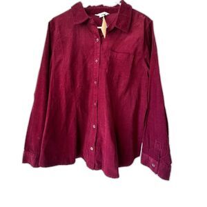 Women's shirt jacket red longsleeve buttoned collared large front button L.